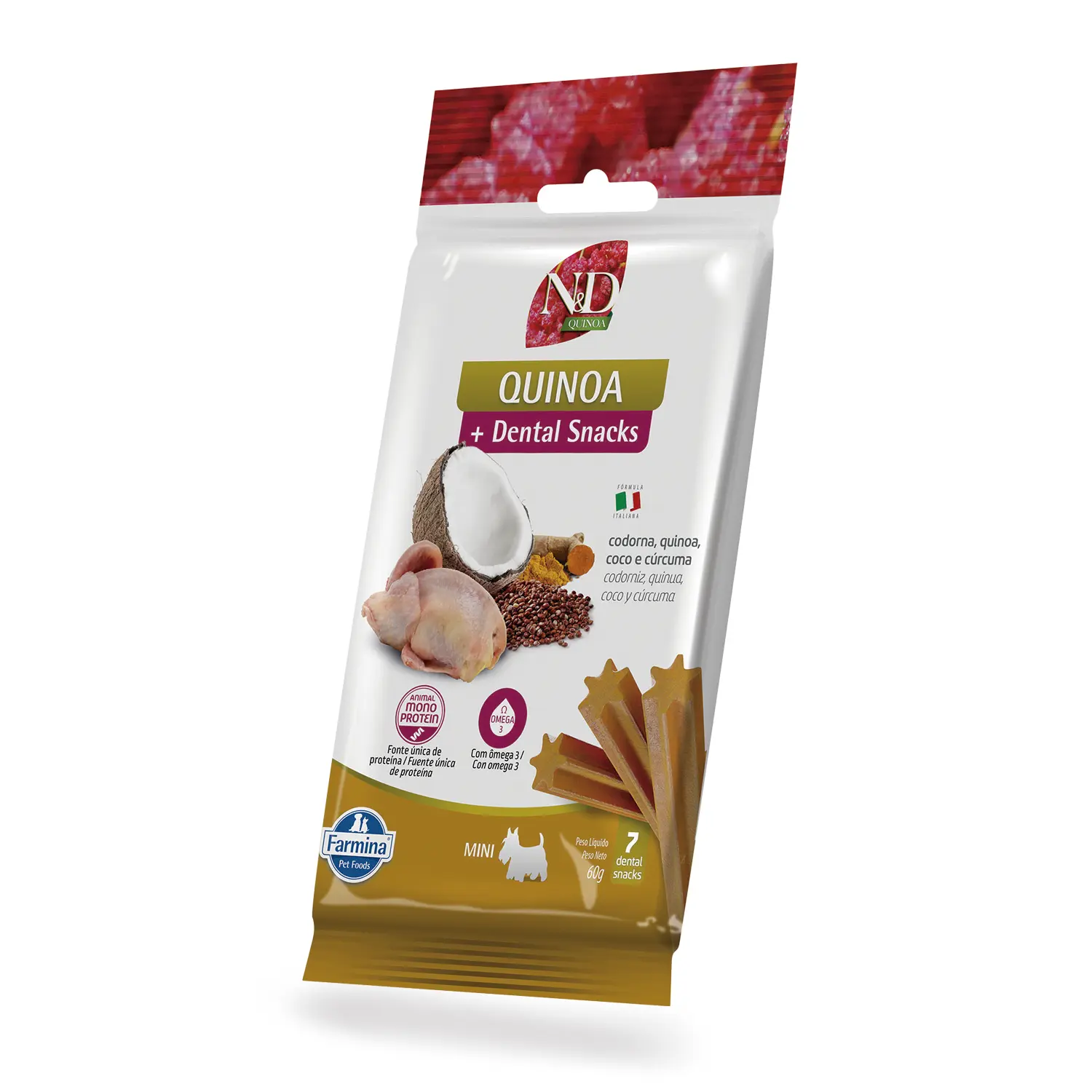 Petisco Dental N&D Quinoa Cães Mini e Pequenos Codorna, Quinoa, Coco e Cúrcuma